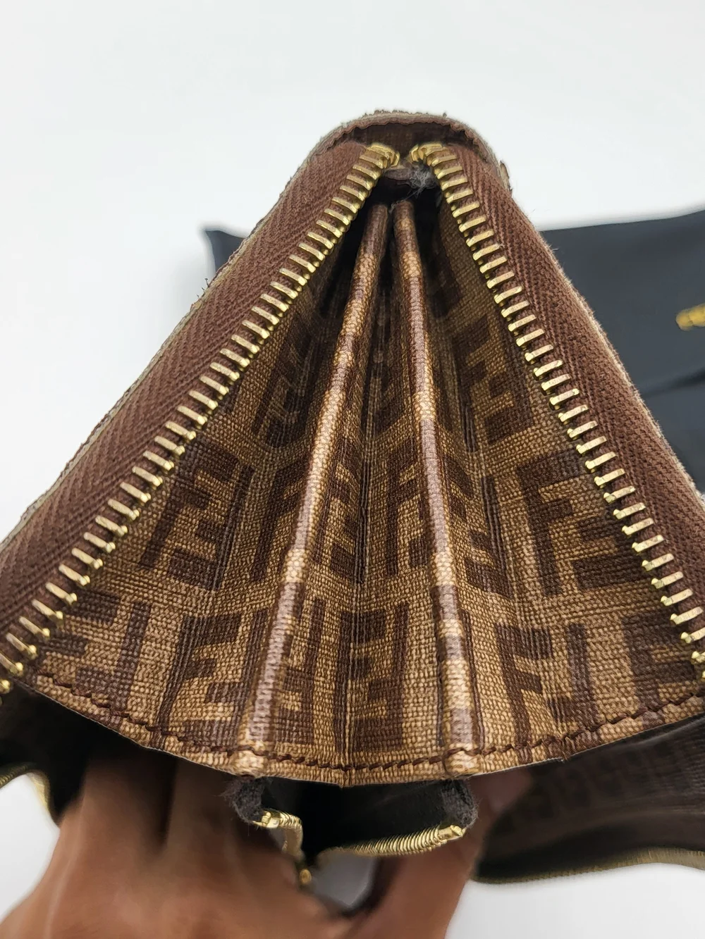 FENDI Zucchino Spalmati Forever Zip Around Wallet Nocciola, Authentic w/COA.